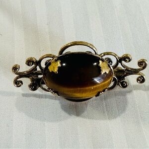 Vintage Floral Tiger’s Eye Brooch Pin